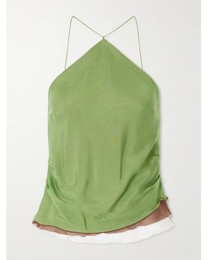 SIR. Danica Layered Silk-Chiffon Halterneck Top - Green