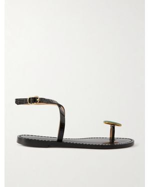 Amanu The Kigali Aventurine-Embellished Croc-Effect Leather Sandals - Natural