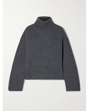 JOSEPH Ribbed Wool, Silk And Cashmere-Blend Turtleneck Sweater - Blue