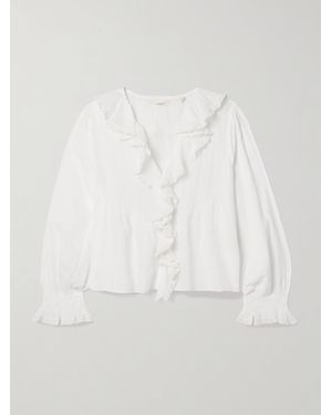 Doen Hardy Lace-Trimmed Ruffled Pintucked Organic Cotton-Voile Blouse - White