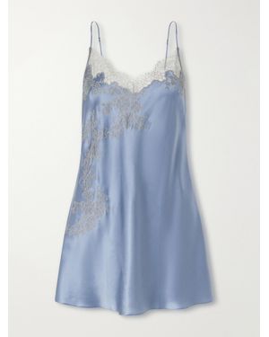 Carine Gilson Lace-Embroidered Silk-Satin Mini Dress - Blue