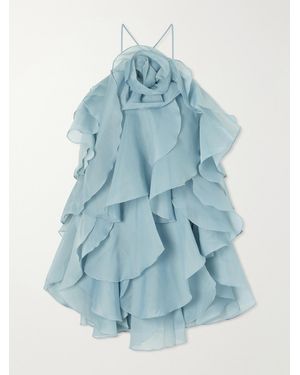 Aje. Pandorea Appliquéd Ruffled Layered Chiffon Mini Dress - Blue