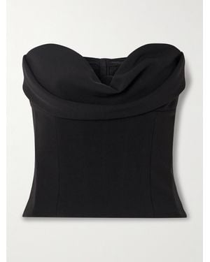 Magda Butrym Cropped Draped Wool-Blend Crepe Bustier Top - Black