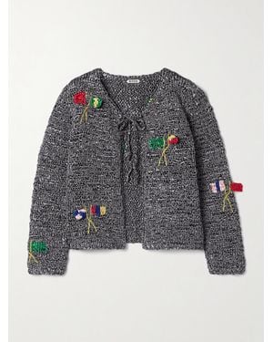 Bode Promenade Crocheted Satin Cardigan - Grey