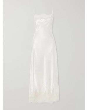 Carine Gilson Lace-Trimmed Silk-Satin Midi Dress - White
