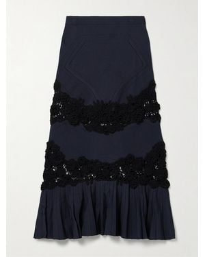 Ulla Johnson Madeline Crochet-Paneled Ribbed-Knit Maxi Skirt - Blue