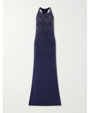 Ralph Lauren Claeton Crystal-Embellished Crepe Halterneck Gown - Blue