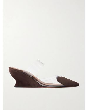 Alaïa Le Coeur 60 Suede And Pvc Wedge Mules - Brown