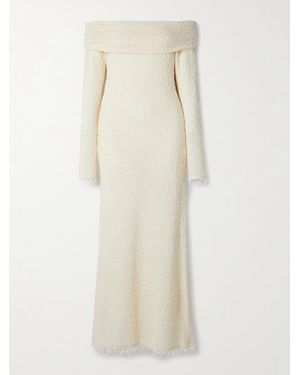 Isabel Marant Ormany Frayed Off-The-Shoulder Bouclé Maxi Dress - White