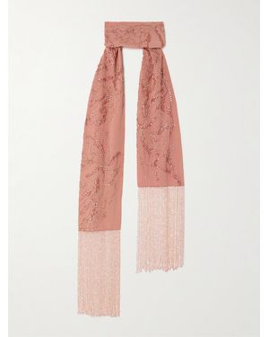 Dries Van Noten Fringed Bead-Embellished Silk Scarf - Pink