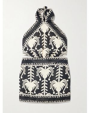 Johanna Ortiz Tide Strength Open-Back Printed Woven Halterneck Mini Dress - White