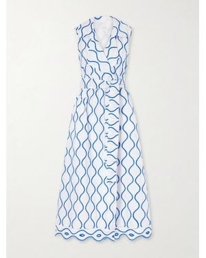 Loretta Caponi Noemie Double-Breasted Striped Cotton-Poplin Midi Dress - Blue