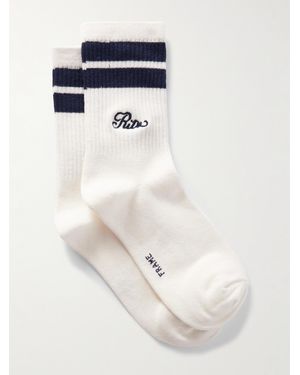 FRAME Chaussettes En Coton Mélangé Côtelé À Rayures Et À Broderies X Ritz Paris - Bleu