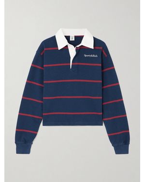 Sporty & Rich Embroidered Striped Cotton Polo Shirt - Blue