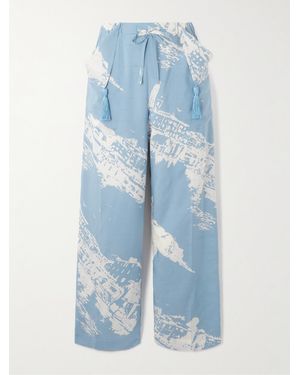 Bottega Veneta Printed Silk And Cotton-Blend Shantung Wide-Leg Pants - Blue