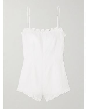 Posse Florence Ruffled Linen Playsuit - White