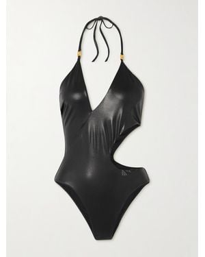 Versace Brinata Neckholder-Badeanzug Aus Stretch-Lamé Mit Cut-Out Und Verzierungen - Schwarz