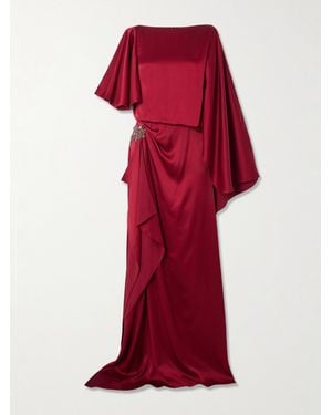 Erdem Asymmetric Crystal-Embellished Draped Satin Gown - Red