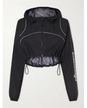 Balenciaga Embroidered Cropped Hooded Shell Jacket - Black