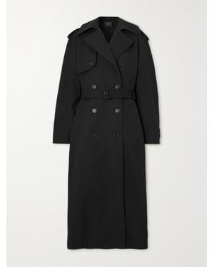 Balenciaga Hourglass Oversized Double-Breasted Wool And Cotton-Blend Trench Coat - Black