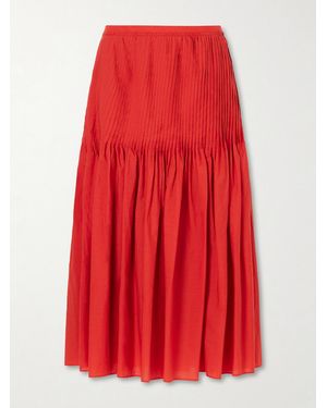 AURALEE Pleated Cotton-Poplin Midi Skirt - Red