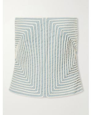 ANDRES OTALORA Nyota Alma Embroidered Linen And Cotton-Blend Bustier Top - Blue