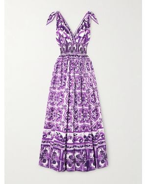 Dolce & Gabbana Midikleid Aus Bedruckter Baumwollpopeline - Lila