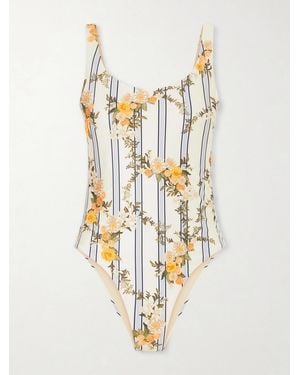 Agua Bendita Gema Valle Bead-Embellished Printed Stretch Recycled Swimsuit - Metallic