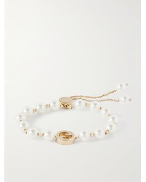 Gucci Interlocking Armband Mit Kunstperlen Und Goldfarbenen Details - Natur
