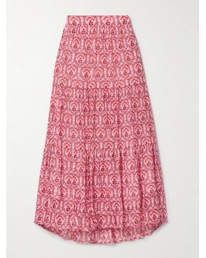 Cefinn Sedra Tiered Metallic Floral-Print Fil Coupé Crepon Maxi Skirt - Pink