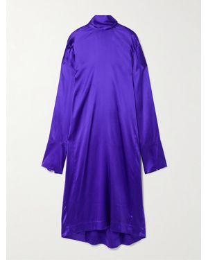 Dries Van Noten Tie-Neck Stretch-Silk Satin Dress - Purple