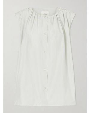 Loulou de Saison Anca Gathered Cotton And Silk-Blend Blouse - White