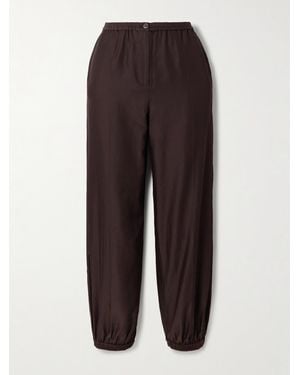 JOSEPH Taio Silk And Cotton-Blend Tapered Trousers - Brown