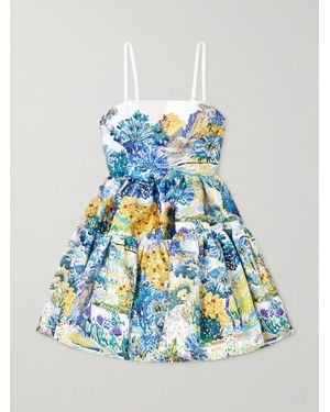 Mary Katrantzou Margot Tiered Floral-Print Cotton-Faille Mini Dress - Blue