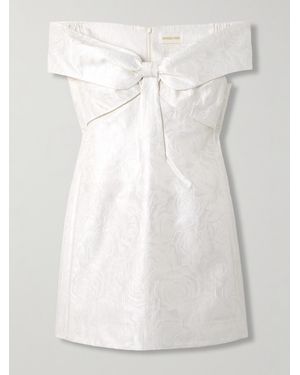ShuShu/Tong Cold-Shoulder Bow-Embellished Jacquard Mini Dress - White