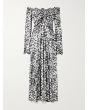 Rabanne Off-The-Shoulder Metallic Stretch-Lace Midi Dress