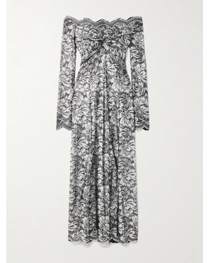 Rabanne Asymmetrisches, Schulterfreies Midikleid Aus Metallic-Stretch-Spitze - Mettallic