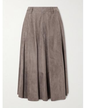Brunello Cucinelli Flared Suede Midi Skirt - Brown