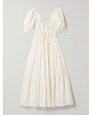 Ulla Johnson Palma Crochet-Trimmed Fil Coupé Cotton-Voile Midi Dress - Natural