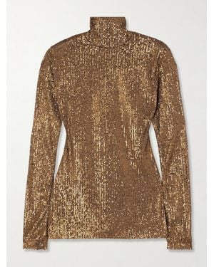 Norma Kamali Haut À Col Montant En Résille Stretch À Sequins - Marron