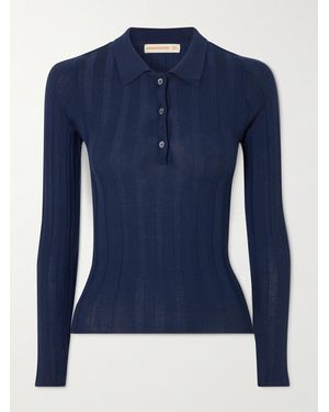 &Daughter Ribbed Wool Polo Shirt - Blue