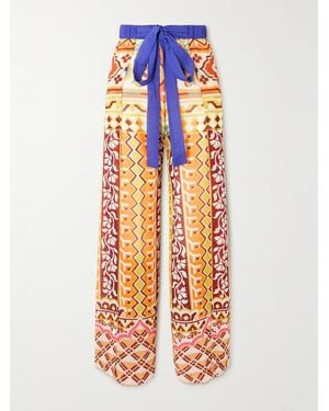 Etro Belted Printed Satin-Jacquard Wide-Leg Trousers - Multicolour