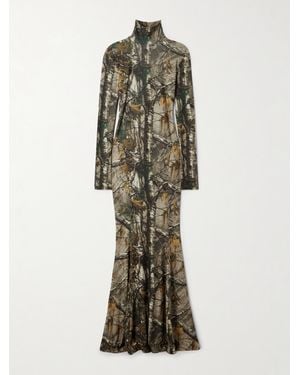 Norma Kamali Camouflage-Print Stretch-Jersey Turtleneck Gown - Multicolor
