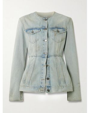 Haikure Temple Distressed Denim Peplum Jacket - Blue