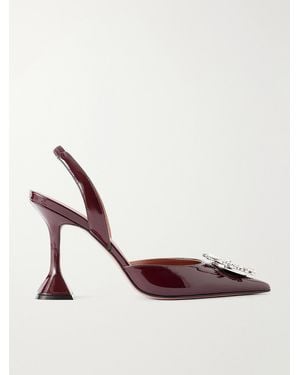 AMINA MUADDI Begum 95 Crystal-Embellished Patent-Leather Slingback Pumps - Pink