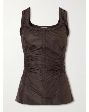 Bottega Veneta Gathered Panelled Silk-Taffeta Tank - Brown