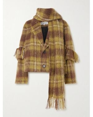 Loewe Scarf-Detailed Checked Mohair And Wool-Blend Jacket - Metallic