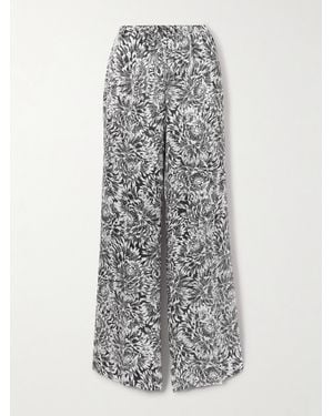 Dries Van Noten Pleated Printed Silk-Satin Wide-Leg Trousers - White