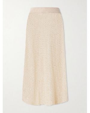 KHAITE Inaya Crocheted Cotton And Silk-Blend Midi Skirt - Natural