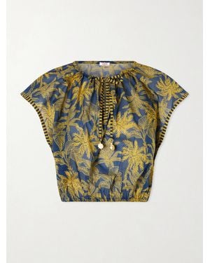 Eres Crocodile Embellished Printed Cotton-Voile Blouse - Green